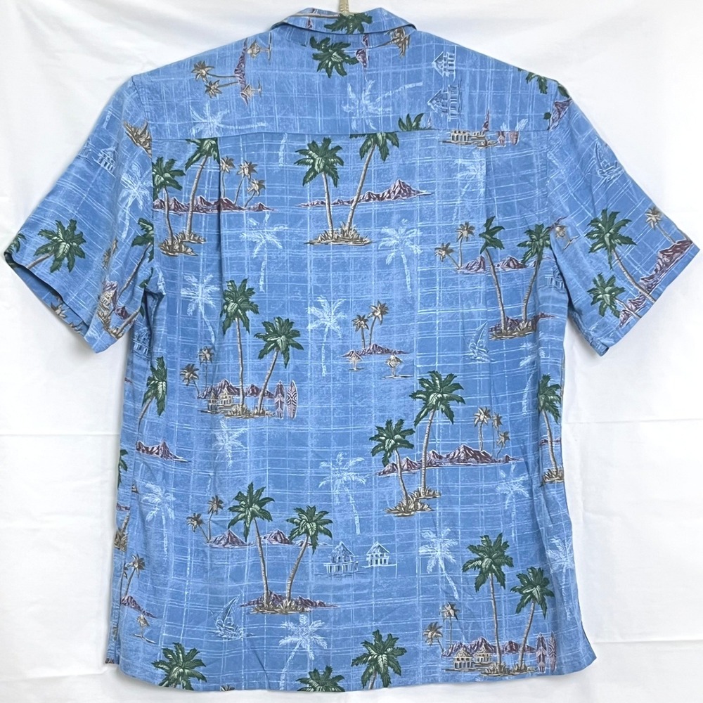 Boca Classics Mens Button Down Shirt L Blue S/Sleeve Tropical Palm Tree Hawaiian - Picture 2 of 7